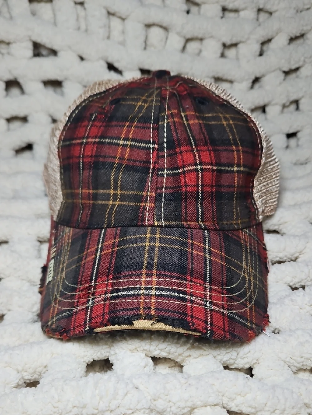Mason Jar Label Plaid Mesh Snap Back Trucker Hat New Distressed